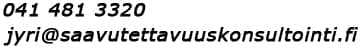 Yhteystiedot. Email-osoite on jyri plus domain. Puhelin 0414813320